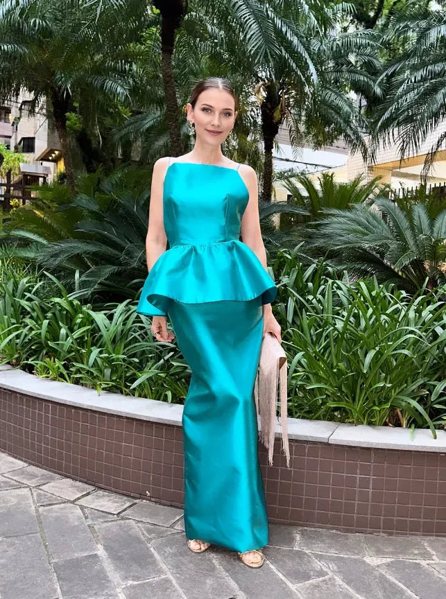 Dress Elegant Sheath Spaghetti Strap Blue Satin Open Back Prom Dress Evening Dress Party Dress