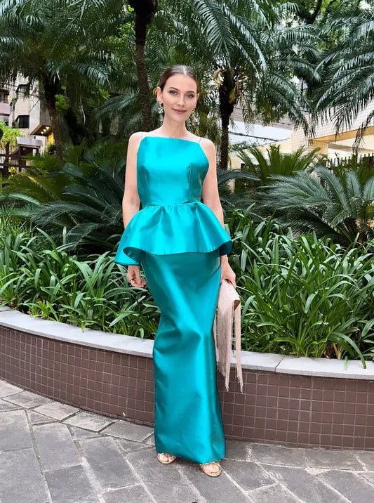 Dress Elegant Sheath Spaghetti Strap Blue Satin Open Back Prom Dress Evening Dress Party Dress