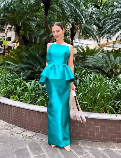 Dress Elegant Sheath Spaghetti Strap Blue Satin Open Back Prom Dress Evening Dress Party Dress