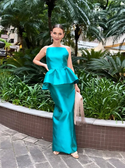 Dress Elegant Sheath Spaghetti Strap Blue Satin Open Back Prom Dress Evening Dress Party Dress