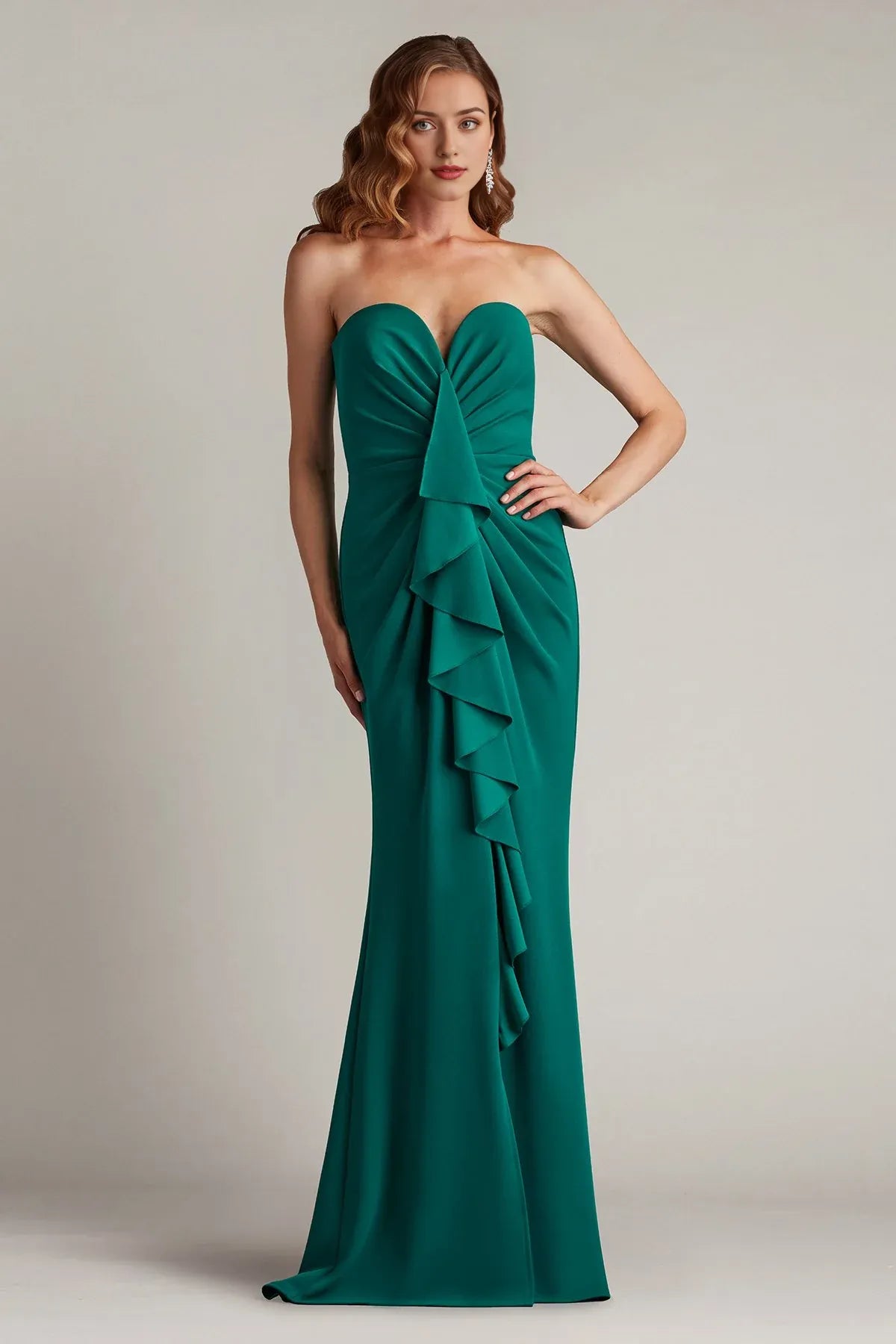 Dress Elegant Sheath/Column Pleated Long Formal Prom Dress Ruffle Strapless Sleeveless Evening Dress