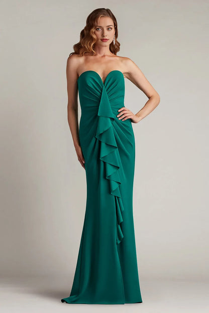 Dress Elegant Sheath/Column Pleated Long Formal Prom Dress Ruffle Strapless Sleeveless Evening Dress