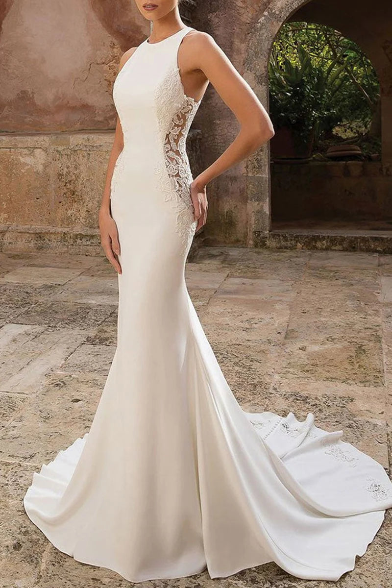 Dress Elegant Sleeveless Mermaid Sweep/Brush Train Appliques Wedding Dress
