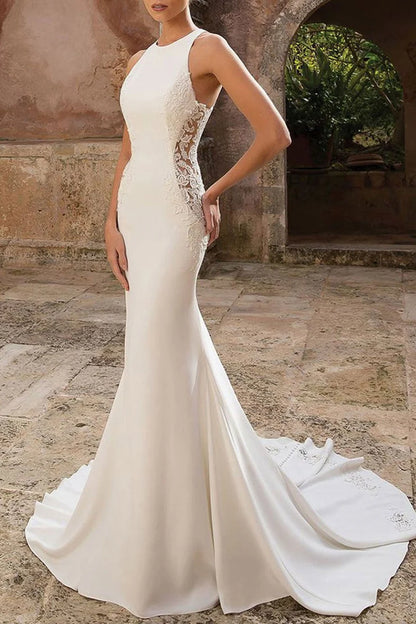 Dress Elegant Sleeveless Mermaid Sweep/Brush Train Appliques Wedding Dress