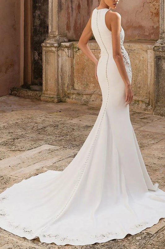 Dress Elegant Sleeveless Mermaid Sweep/Brush Train Appliques Wedding Dress