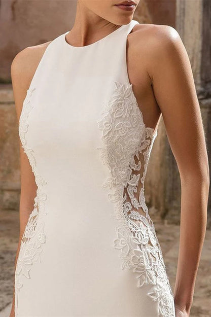 Dress Elegant Sleeveless Mermaid Sweep/Brush Train Appliques Wedding Dress