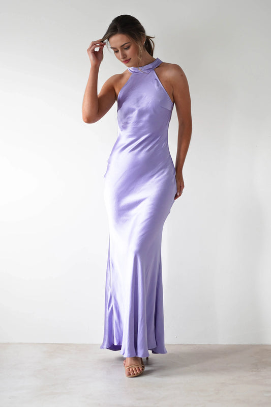 Dress Elegant Soft Satin Lavendar Sleeveless Backless Maxi Dress Mermaid Prom Dress