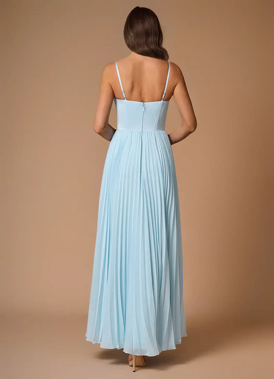 Dress Elegant Spaghetti Straps Sleeveless Backless Pleated Sky Blue Evening Dress Prom Dress