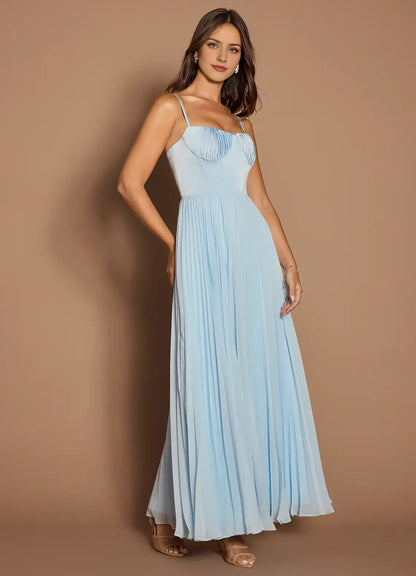 Dress Elegant Spaghetti Straps Sleeveless Backless Pleated Sky Blue Evening Dress Prom Dress