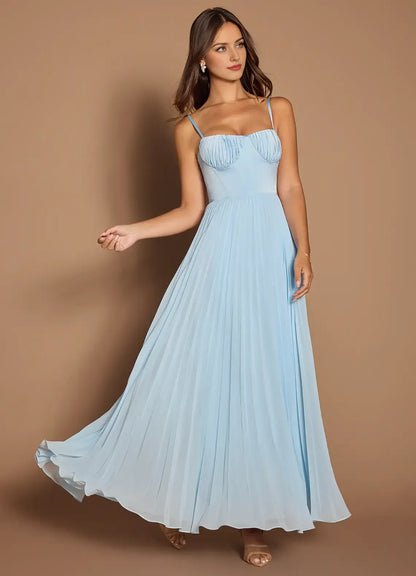 Dress Elegant Spaghetti Straps Sleeveless Backless Pleated Sky Blue Evening Dress Prom Dress