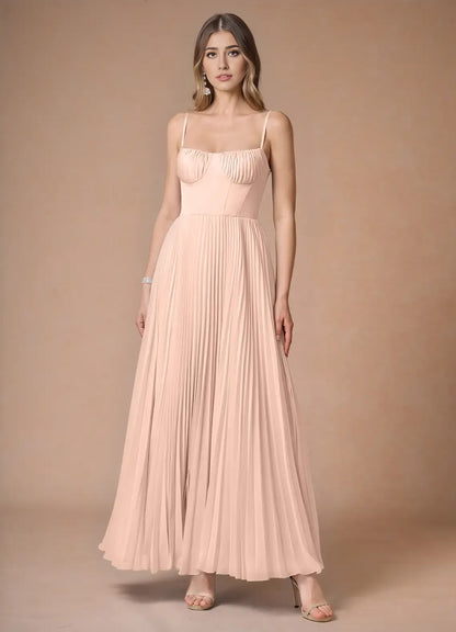 Dress Elegant Spaghetti Straps Sleeveless Backless Pleated Sky Blue Evening Dress Prom Dress