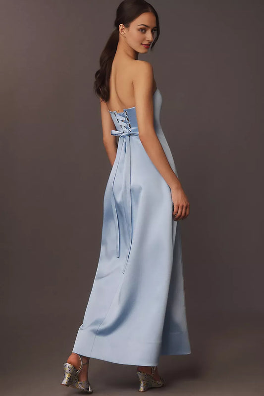 Dress Elegant Strapless Fit & Flare Maxi Dress Simple Sleeveless Olive Satin Lace Up Prom Dress