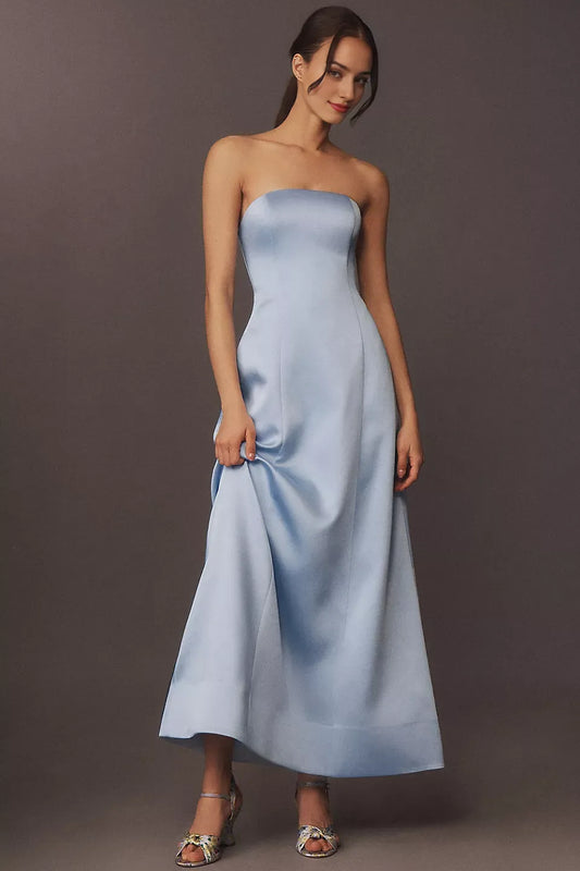 Dress Elegant Strapless Fit & Flare Maxi Dress Simple Sleeveless Olive Satin Lace Up Prom Dress