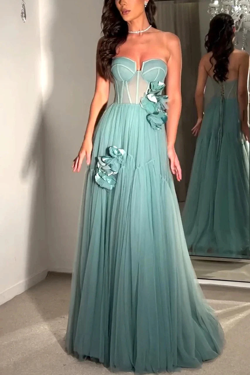 Dress Elegant Strapless Floral Corset Mermaid Maxi Dress A-Line Sleeveless Corset Prom Dress