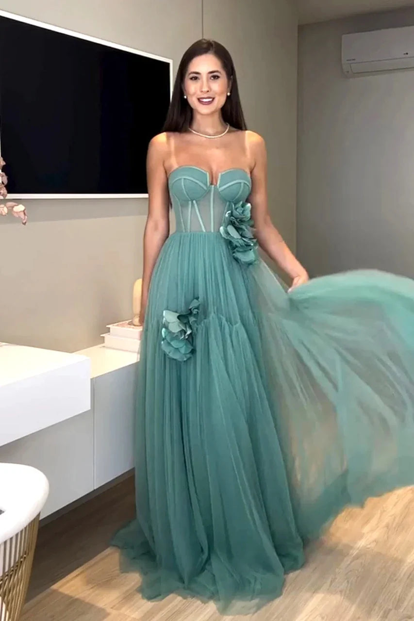 Dress Elegant Strapless Floral Corset Mermaid Maxi Dress A-Line Sleeveless Corset Prom Dress