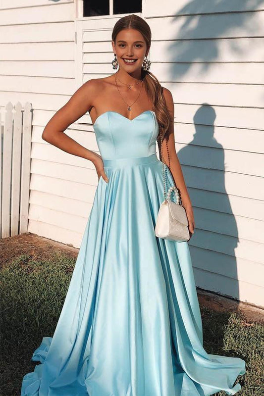 Dress Elegant Sweetheart Lace-Up Back A-Line Ice Blue Prom/Formal Dress
