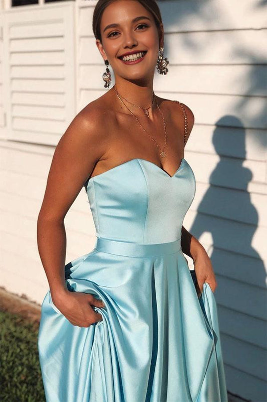 Dress Elegant Sweetheart Lace-Up Back A-Line Ice Blue Prom/Formal Dress