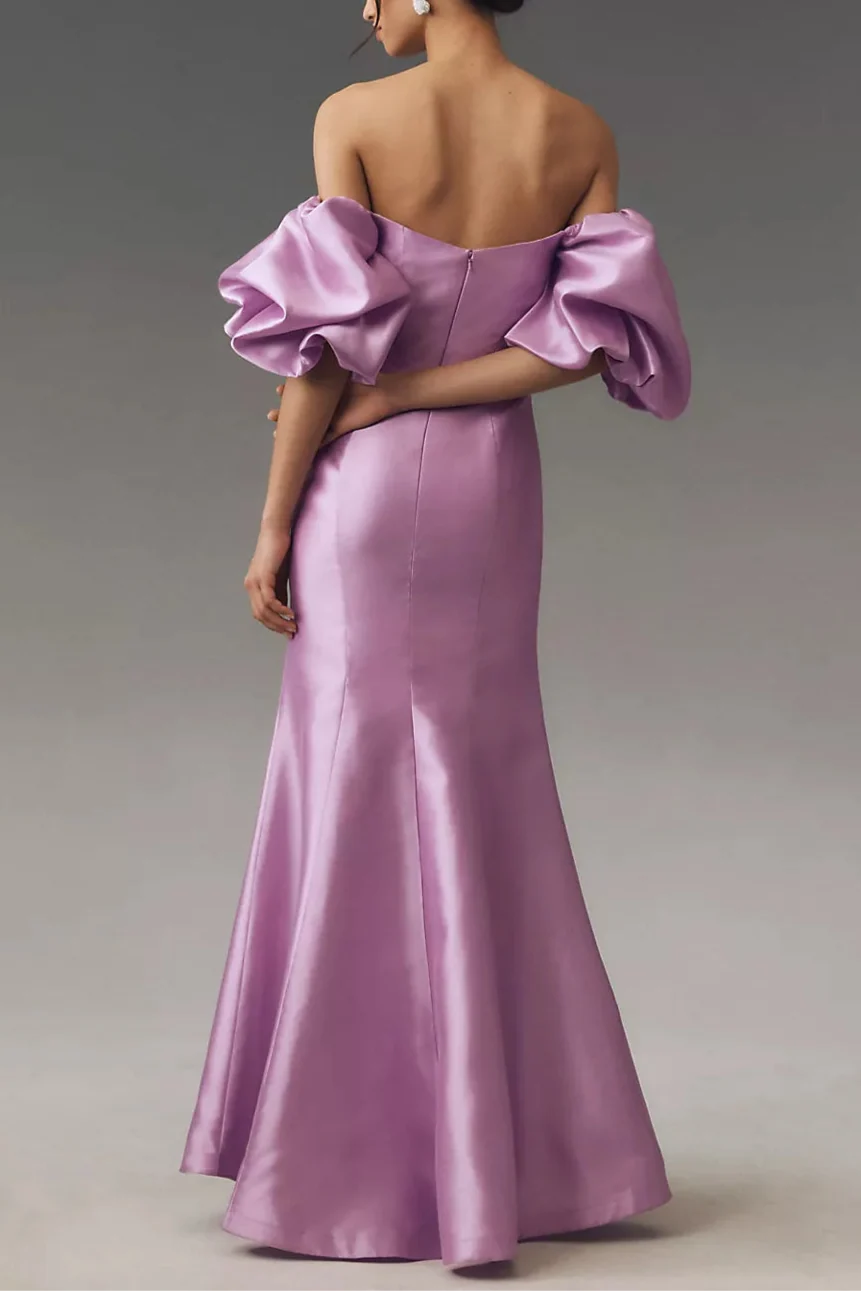 Dress Elegant Sweetheart Off-The-Shoulder Lantern Sleeves Prom Dress Satin Mermaid Maxi Dress