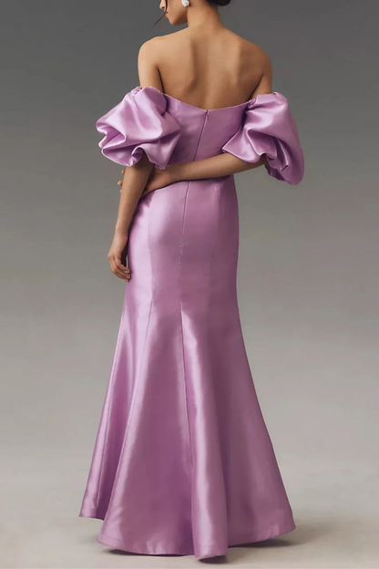 Dress Elegant Sweetheart Off-The-Shoulder Lantern Sleeves Prom Dress Satin Mermaid Maxi Dress