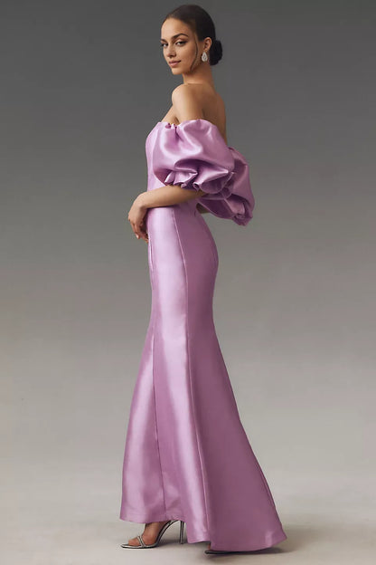 Dress Elegant Sweetheart Off-The-Shoulder Lantern Sleeves Prom Dress Satin Mermaid Maxi Dress
