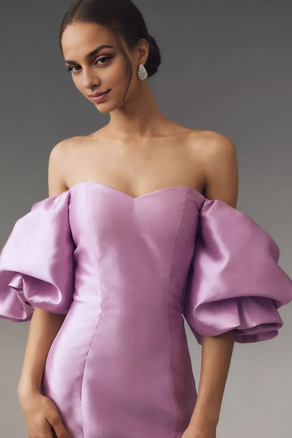 Dress Elegant Sweetheart Off-The-Shoulder Lantern Sleeves Prom Dress Satin Mermaid Maxi Dress