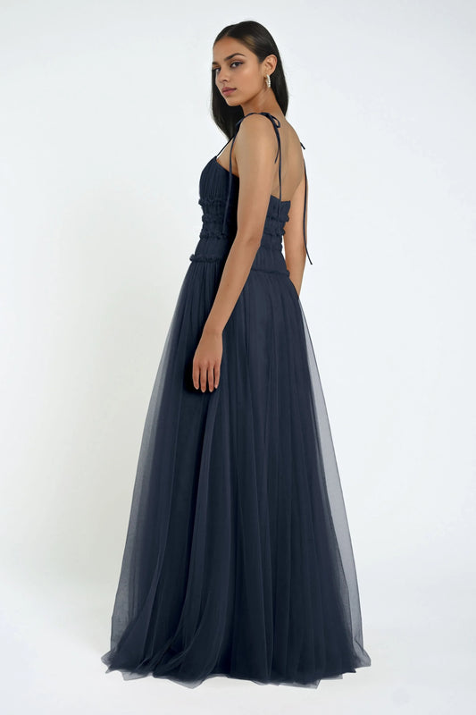 Dress Elegant Tulle Straight Neck Spaghetti Straps Evening Dress A-line Ruffle Sleeveless Prom Dress