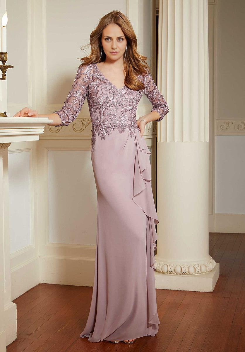 Dress Elegant V Neck 3/4 Sleeve Prom Dress Mermaid Full Length Ruffle Mother Of The Bride With Lace Applique