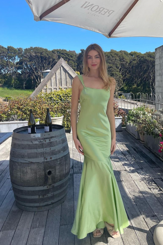 Dress Elegant Wide Straps Open Back Sleeveless Maxi Dress Green Mermaid Ankle Length Prom Dress