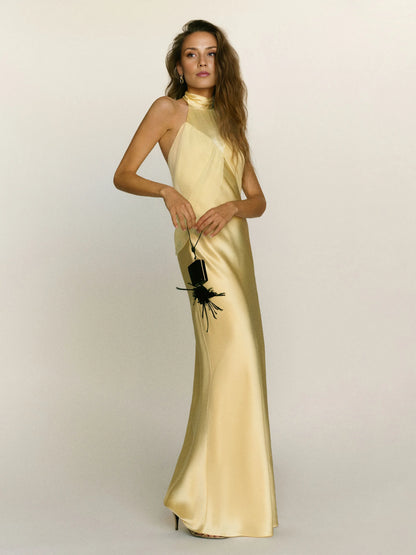 Dress Elegant Yellow High Neck Sleeveless Mermaid Prom Dress Backless Maxi Dress Backless Evening Dress