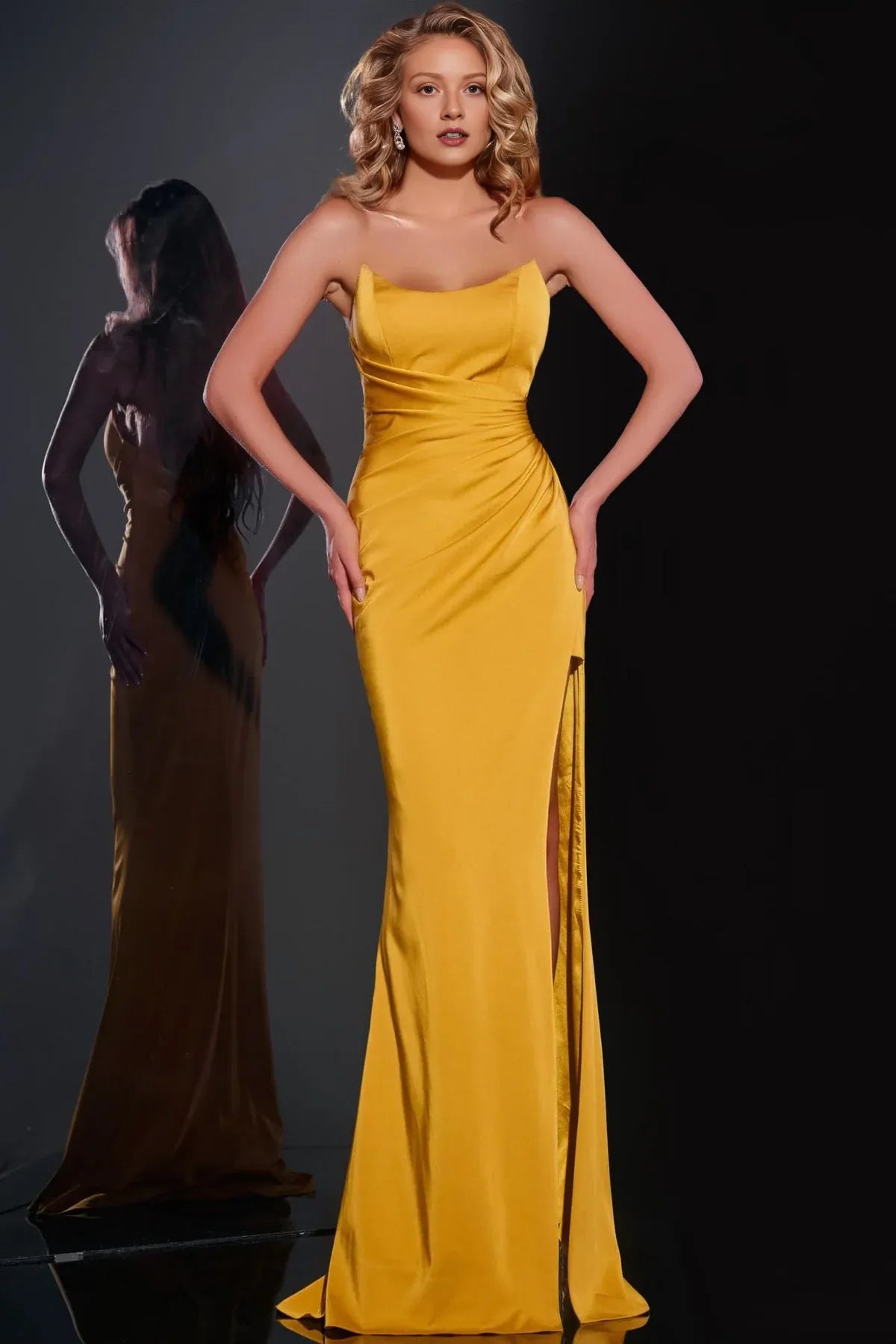 Dress Elegant Yellow Strapless Dress With Ruched Bodice And High Slit Radiating Charming Grace Prom Dress