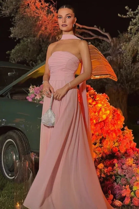 Dress Elegant & Gorgeous A-Line Strapless Sleeveless Party Prom Gown Chiffon Floor Length Evening Formal Dress Wedding Guest Dress