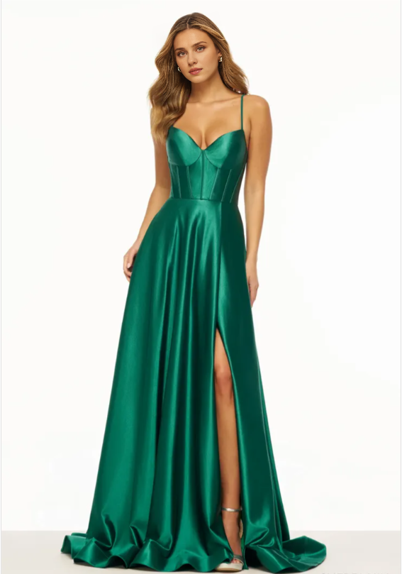Dress Evening Dress Women's V Neck Sleeveless Split Formal Dress with Spaghetti Straps Prom Dress