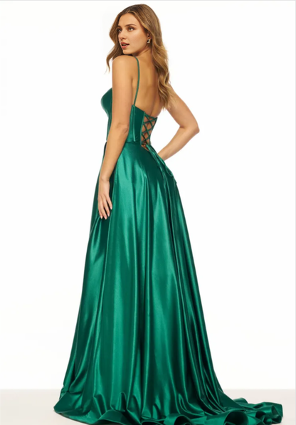 Dress Evening Dress Women's V Neck Sleeveless Split Formal Dress with Spaghetti Straps Prom Dress