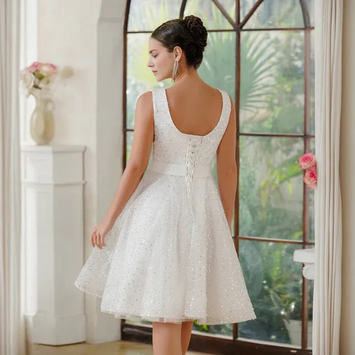 Dress Fabulous A-Line Tulle Scoop Sleeveless Off White Party Dress With Sequined Prom Dress