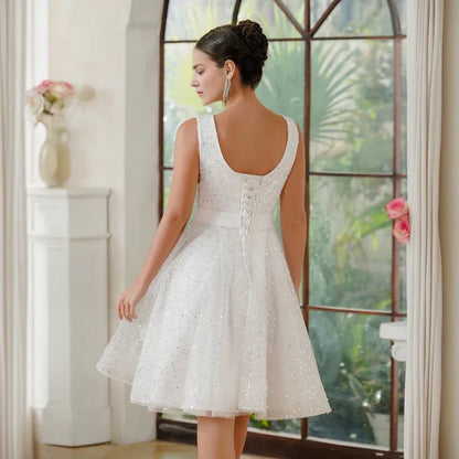 Dress Fabulous A-Line Tulle Scoop Sleeveless Off White Party Dress With Sequined Prom Dress