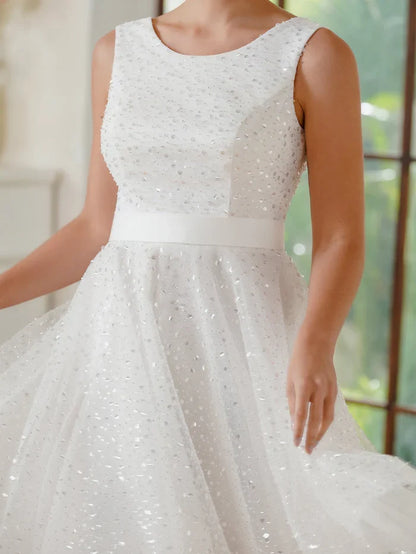 Dress Fabulous A-Line Tulle Scoop Sleeveless Off White Party Dress With Sequined Prom Dress