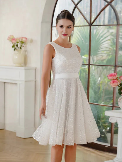 Dress Fabulous A-Line Tulle Scoop Sleeveless Off White Party Dress With Sequined Prom Dress