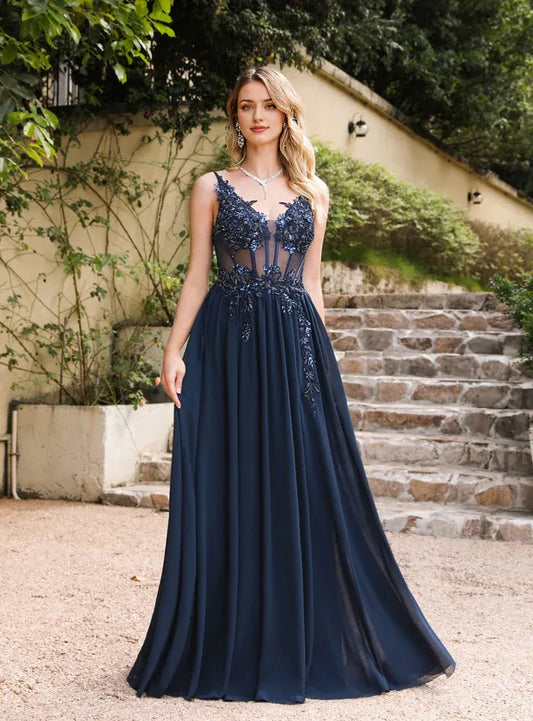 Dress Fabulous A-line Spaghetti Straps Pleated Chiffon Floor Length Dress With Appliques Prom Dress