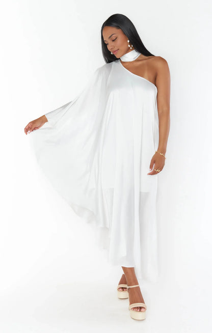 Dress Fashion Asymmetrical Neck One Shoulder Maxi Dress Column Solid Color Irregular Back Prom Dress With Scarf