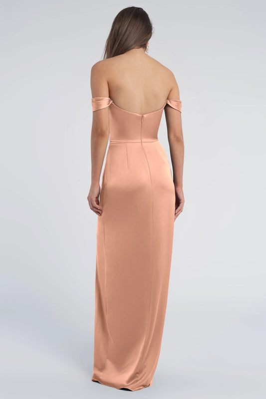 Dress Fashion Cowl Neck Off The Shoulder Sleeve Open Back Satin Evening Dress Bridesmaid Dress Floor-Length Sheath Slit Prom Dress