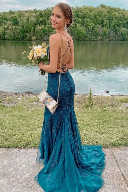 Dress Fashion Long Mermaid Lace Backless Prom Dress Modest Formal Evening Dresses