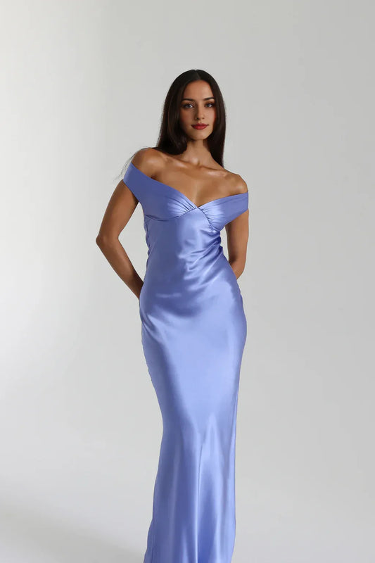 Dress Fashion Off the Shoulder Satin Pleated Maxi Dress Sleeveless Column White Prom Dress