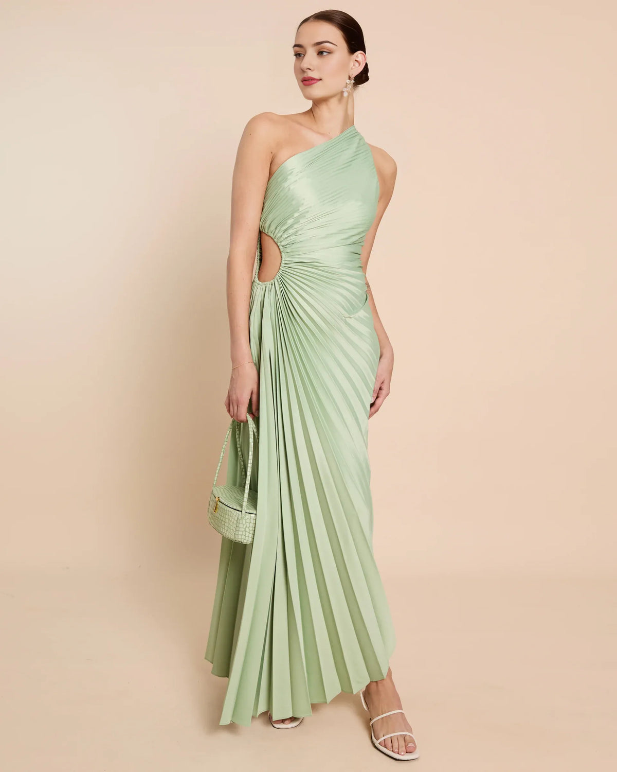 Dress Fashion One Shoulder Evening Dress Sleeveless Cutout Waist Solid Color A-line Prom Dress