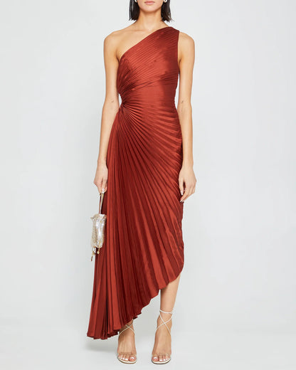 Dress Fashion One Shoulder Evening Dress Sleeveless Cutout Waist Solid Color A-line Prom Dress