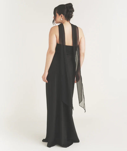 Dress Fashion Pleated Strapless Satin Bridesmaid Dress Maxi Dress Backless Solid Color Sleeveless Prom Dress With Scarf