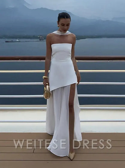 Dress Fashion Strapless Dress With Ribbon Female Elegant Sleeveless Beach Vacation Long Dress Spring New Women Prom Dress