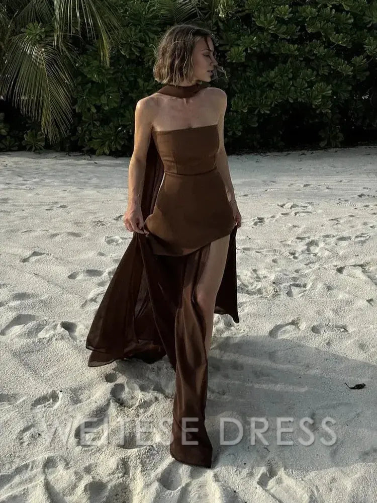 Dress Fashion Strapless Dress With Ribbon Female Elegant Sleeveless Beach Vacation Long Dress Spring New Women Prom Dress