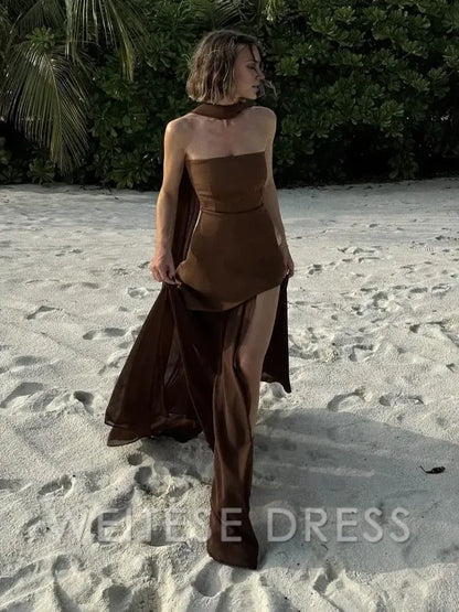 Dress Fashion Strapless Dress With Ribbon Female Elegant Sleeveless Beach Vacation Long Dress Spring New Women Prom Dress