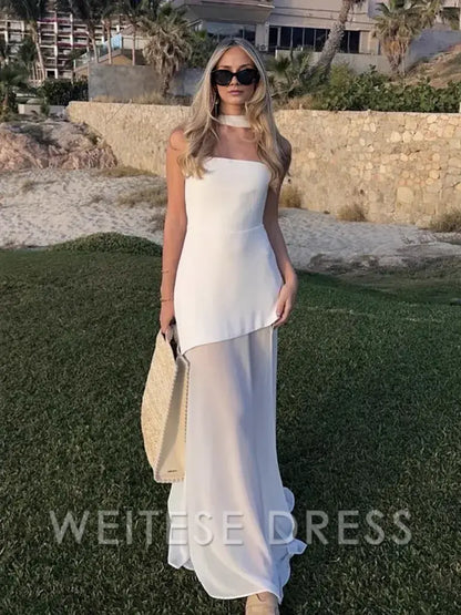 Dress Fashion Strapless Dress With Ribbon Female Elegant Sleeveless Beach Vacation Long Dress Spring New Women Prom Dress