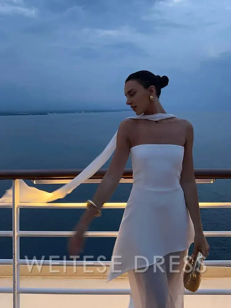 Dress Fashion Strapless Dress With Ribbon Female Elegant Sleeveless Beach Vacation Long Dress Spring New Women Prom Dress